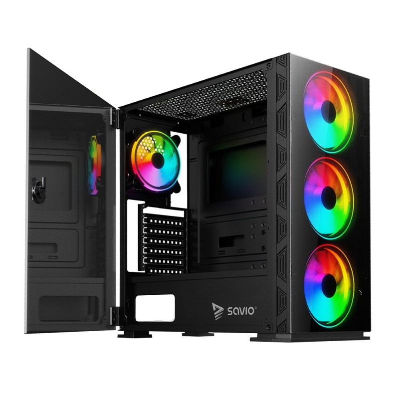 Savio PC Case Prime X1 ARGB Glass Black Midi Tower Nero