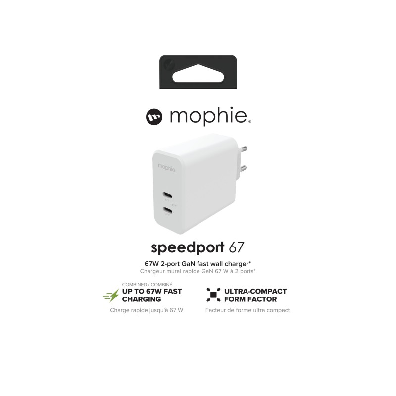 mophie 409909304 Caricabatterie per dispositivi mobili Computer portatile, Smartphone, Tablet Bianco AC Ricarica rapida Interno