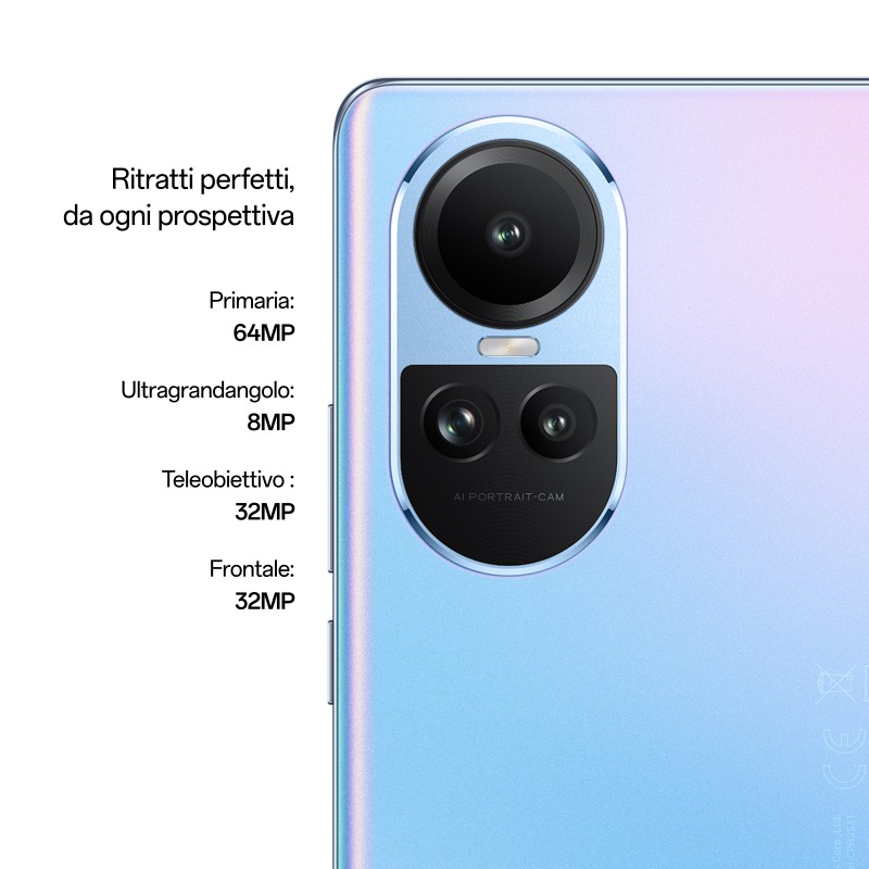 OPPO Reno RENO10 Smartphone 5G, AI Tripla fotocamera 64+32+8MP, Selfie 32MP, Display 6.7" 120HZ AMOLED, 5000 mAh, RAM 8GB (Esp.