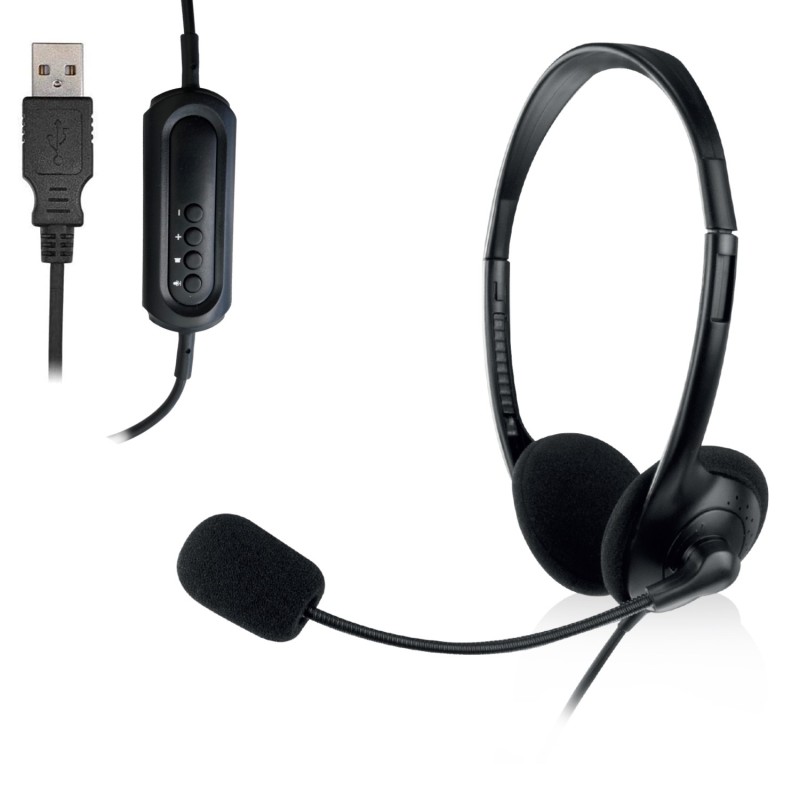 Ewent EW3568 cuffia e auricolare Cablato A Padiglione Musica e Chiamate USB tipo A Nero