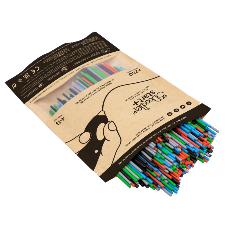 3Doodler Primary Pow Mixed Bag 250 Plastica compostabile Blu, Verde, Grigio, Rosso 1 g