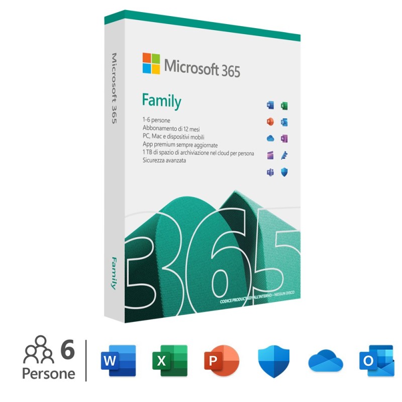 Microsoft 365 Family - Fino a 6 persone - Per PC Mac tablet cellulari - Abbonamento di 12 mesi