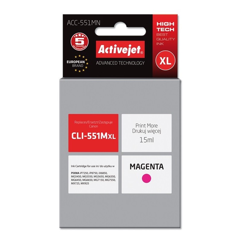 Activejet ACC-551MN cartuccia d'inchiostro 1 pz Compatibile Resa elevata (XL) Magenta