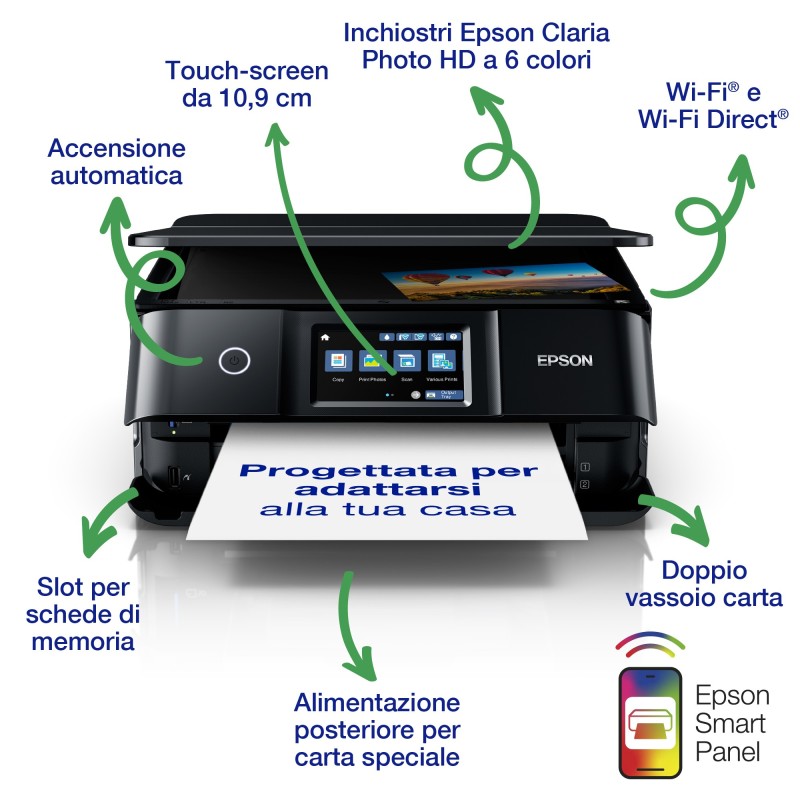 Epson Expression Photo XP-8700 stampante multifunzione fotografica A4, Wi-Fi Direct, display LCD 10,9 cm, stampa CD DVD, App