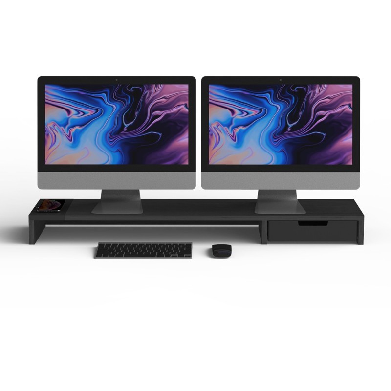 POUT All-in-one wireless charging & hub station for dual monitors EYES 9 Maple Nero Scrivania
