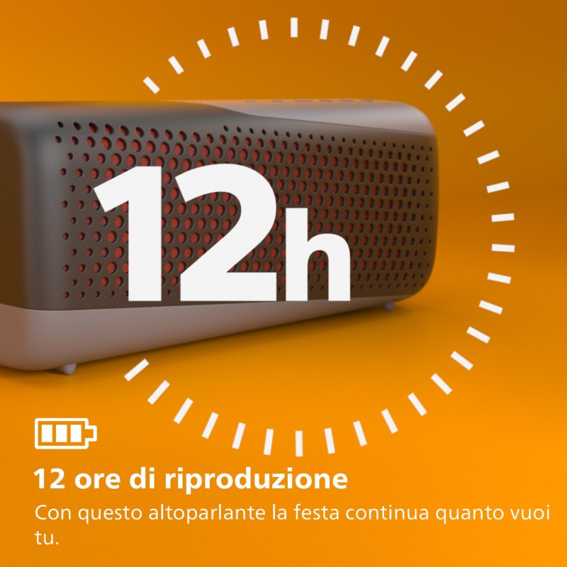 Philips TAS4807B Wireless speaker sport, Altoparlante portatile, Bluetooth Multipoint, IP67, Fino a 12 ore, (Nero)