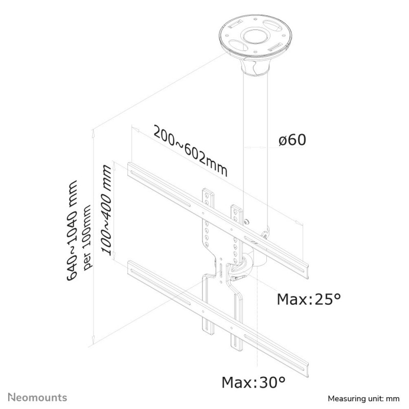 Neomounts Supporto da soffitto per schermi LCD LED Plasma