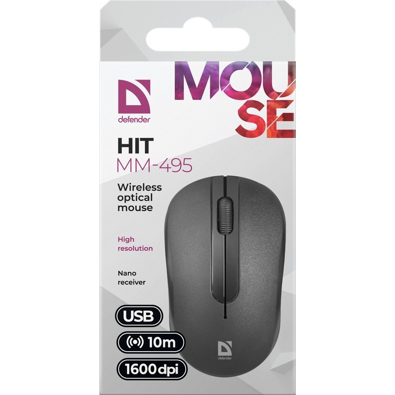 Defender HIT MM-495 mouse Ufficio Ambidestro RF Wireless Ottico 1600 DPI