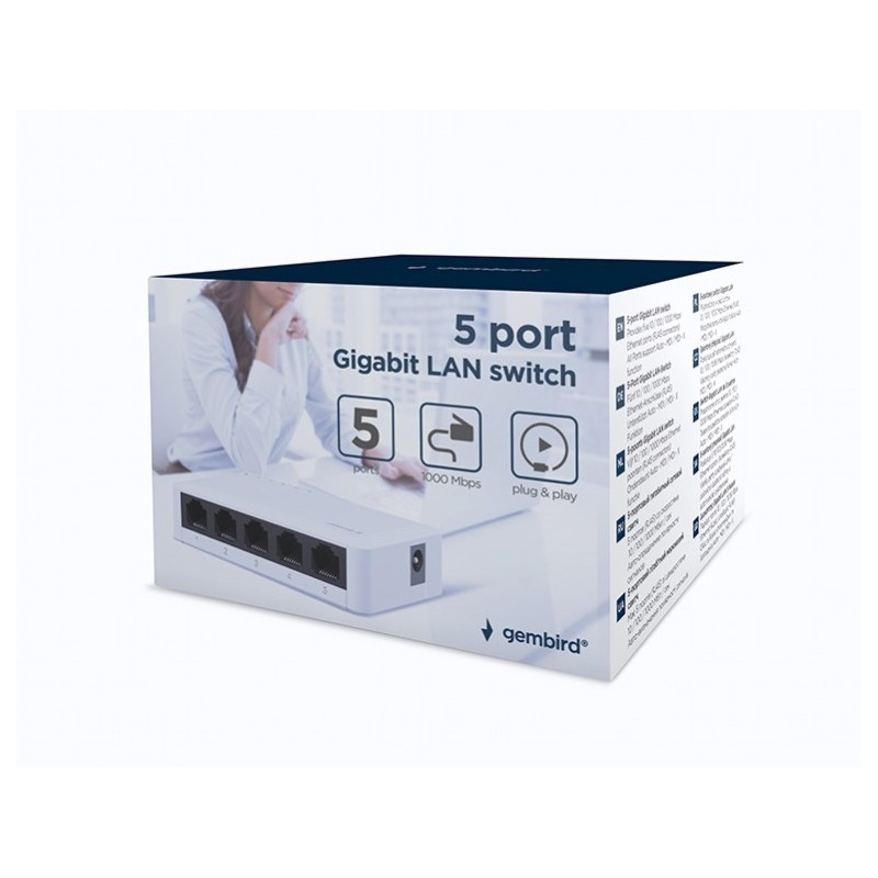 Gembird NSW-G5-01 switch di rete Non gestito Gigabit Ethernet (10 100 1000) Bianco