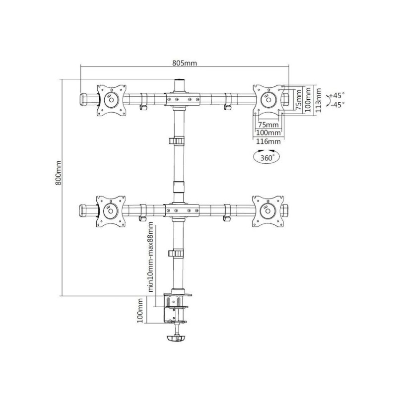 ITB MB3316 supporto da tavolo per Tv a schermo piatto 68,6 cm (27") Scrivania Nero