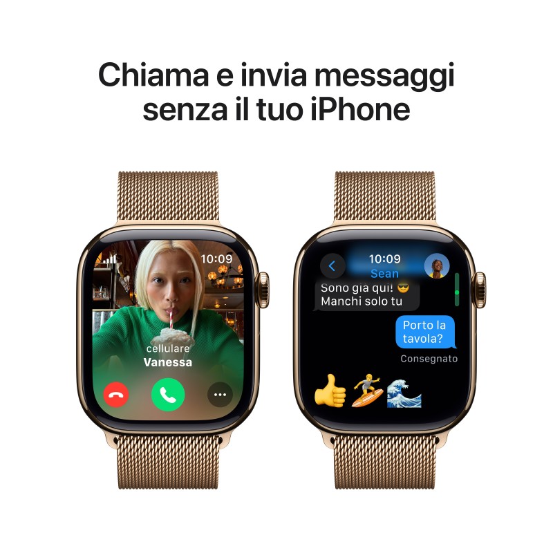 Apple Watch Series 10 Serie 10 GPS + Cellular 42mm Cassa in Titanio color Oro con Loop in maglia milanese Oro