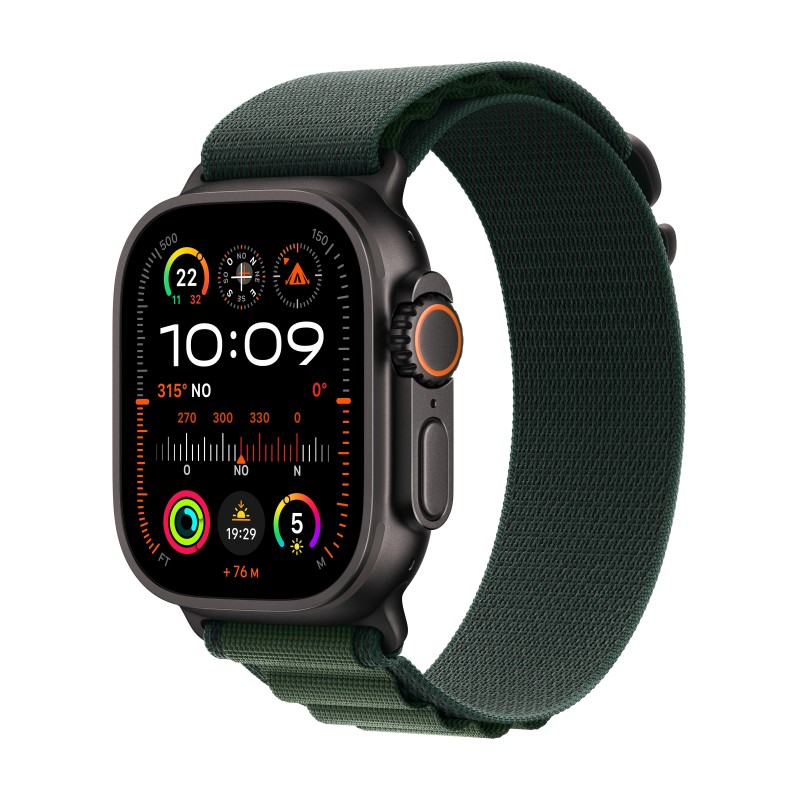 Apple Watch Ultra 2 GPS + Cellular 49mm Cassa Titanio Nero con Dark Green Alpine Loop - Small