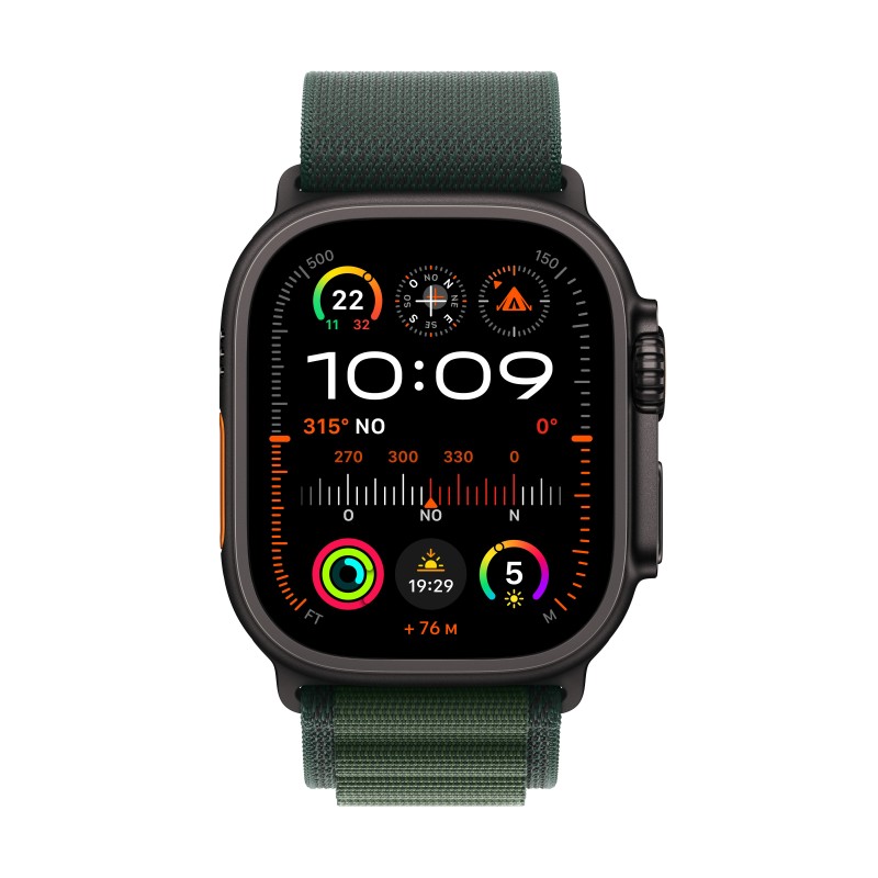 Apple Watch Ultra 2 GPS + Cellular 49mm Cassa Titanio Nero con Dark Green Alpine Loop - Small